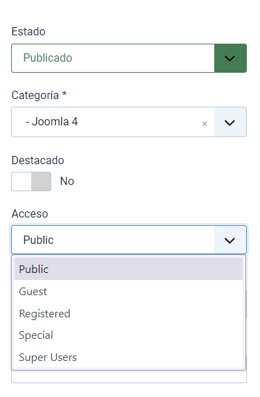 accesos joomla